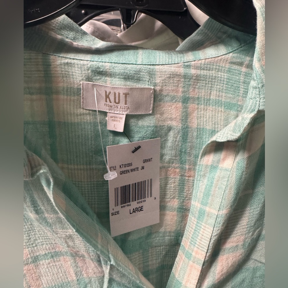 Kut from the Kloth Mint Plaid Button-Down Shirt - Picture 7 of 8